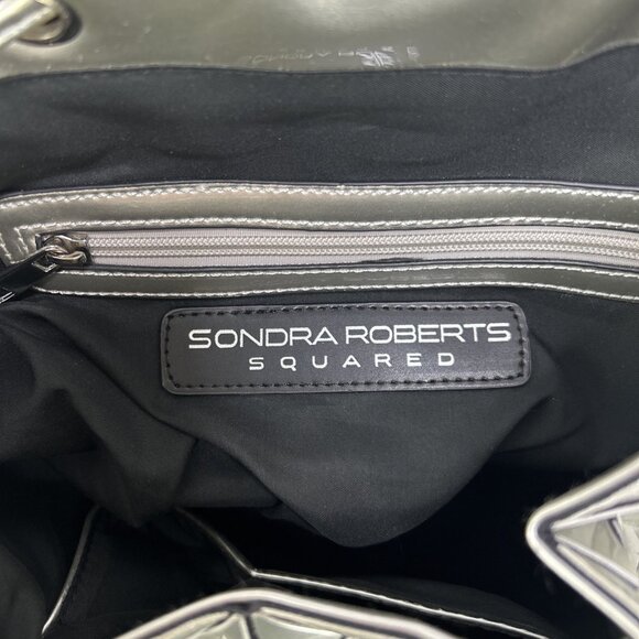 Sondra Roberts Squared Backpack Silver Metallic Geometric Pattern School Bag - Picture 7 of 8